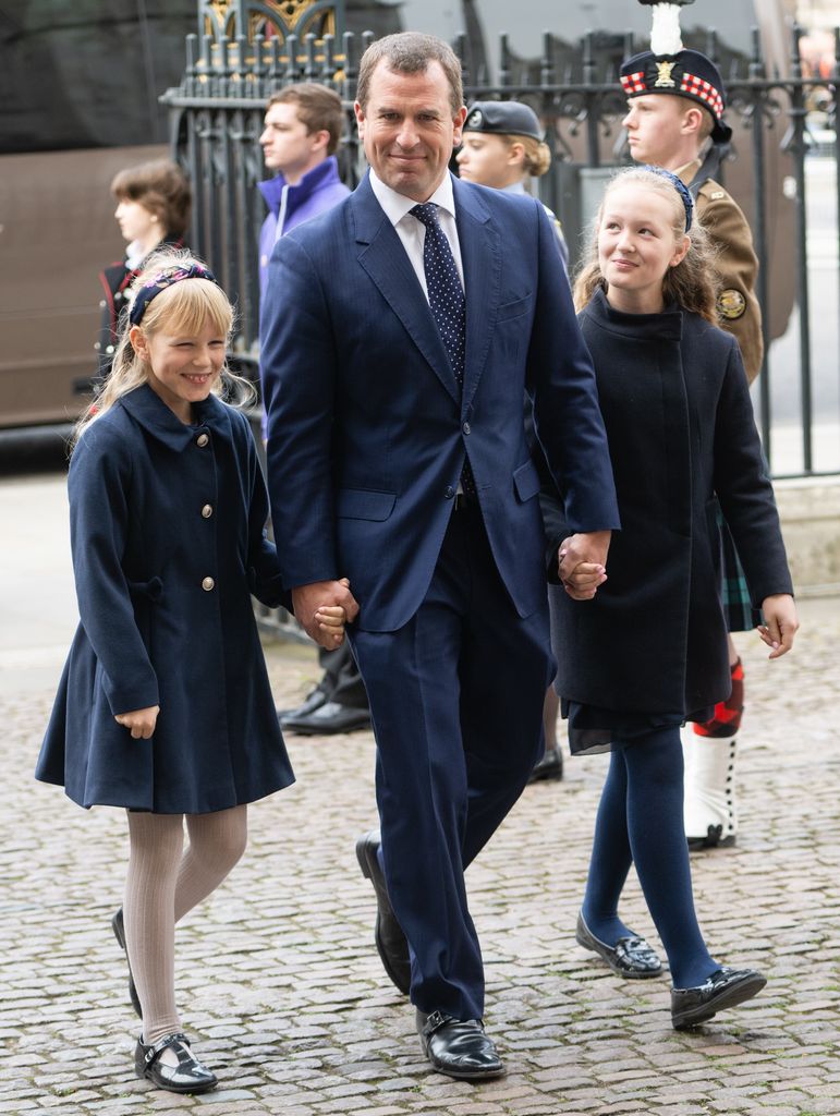 Peter Philips, Savannah Philips and Isla Phillips at the Memorial service for The Duke Of Edinburgh