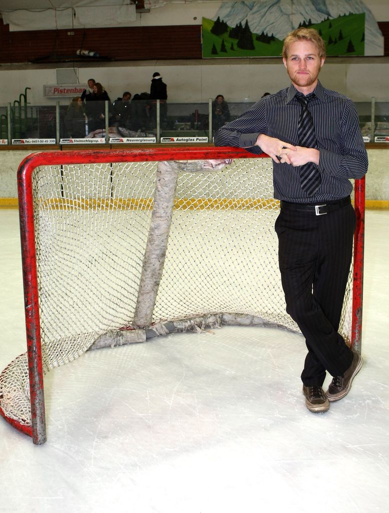 Timmendorfer's new player Wyatt Russell poses for a photo after signing for Timmendorfer's Beach Boys at the Timmendorfer Eissport Zentrum on January 21, 2009 in Timmendorfer Strand near Hamburg, Germany.