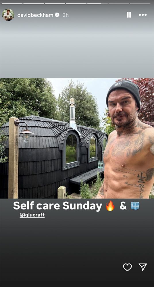 David Beckham poses by his sauna