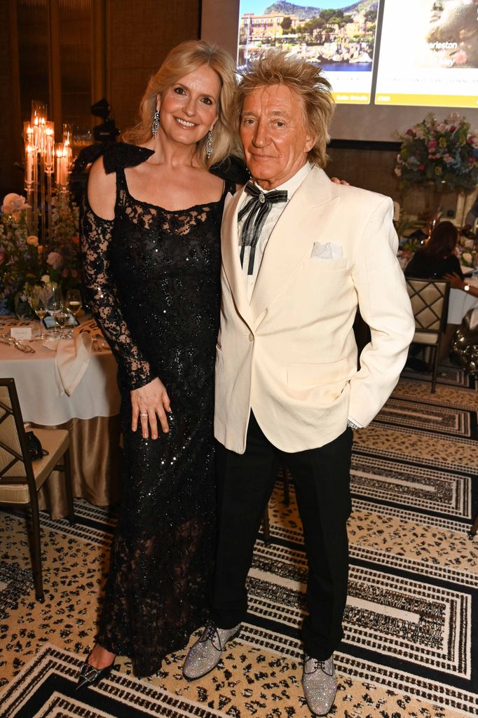 Penny Lancaster and Sir Rod Stewart attend The Prince's Trust Invest In Futures Gala Dinner at The Peninsula Hotel on February 29, 2024 in London