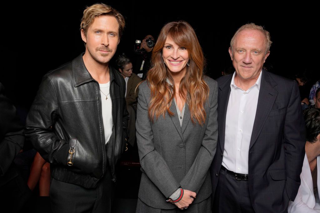 Julia Roberts with Ryan Gosling and François-Henri Pinault at the Gucci show