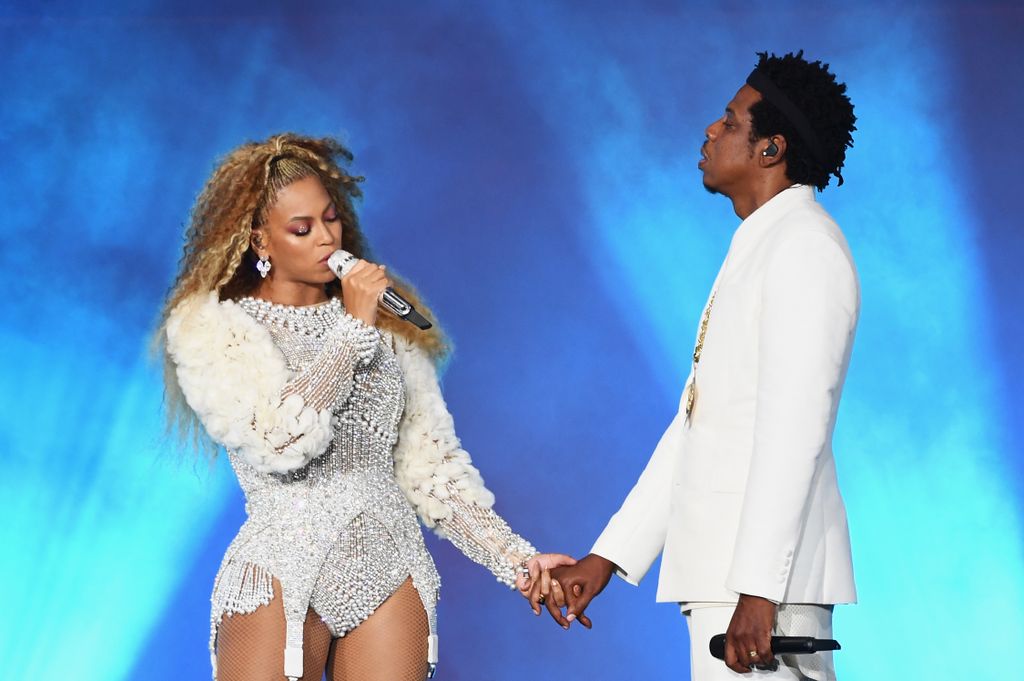 Beyonce and Jay-Z peforming on stage during their On the Run II Tour 