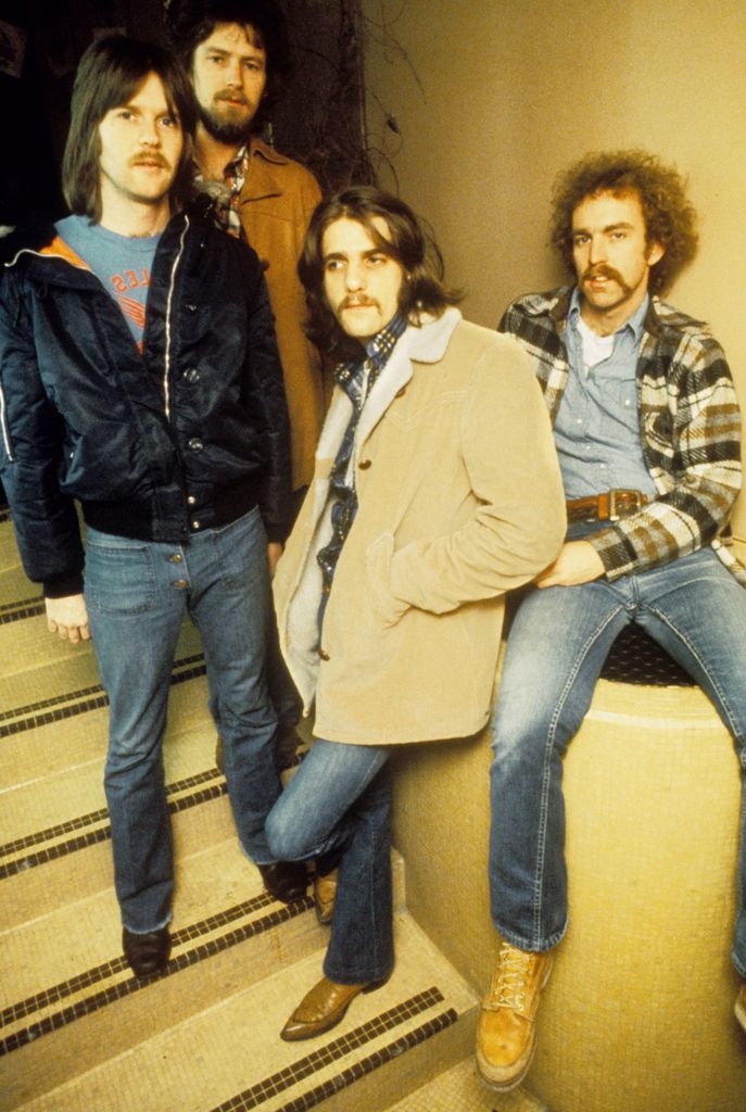 Randy Meisner, Don Henley, Glenn Frey and Bernie Leadon of The Eagles pose for a group portrait in London in 1973