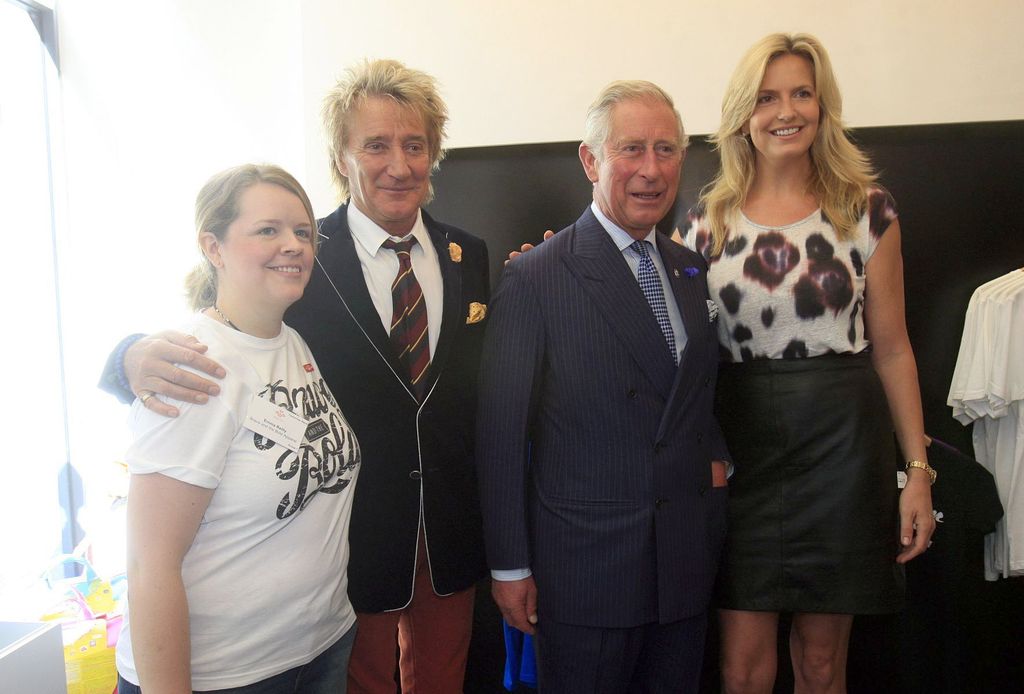 Rod Stewart standing with King Charles and Penny Lancaster
