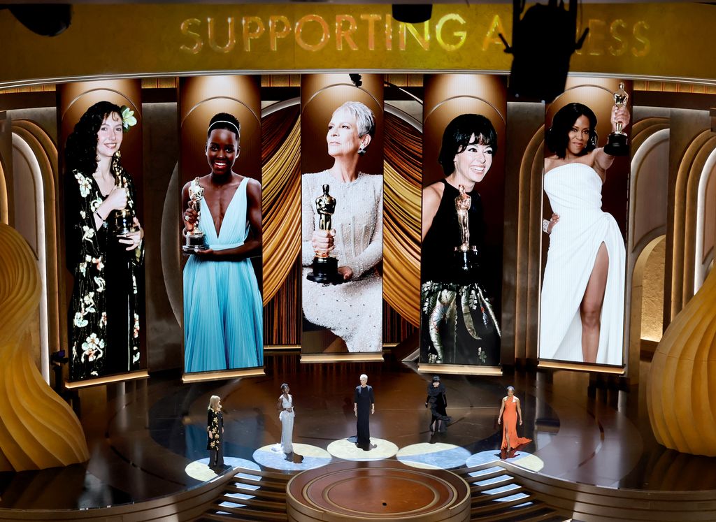 Mary Steenburgen, Lupita Nyong'o, Jamie Lee Curtis, Rita Moreno and Regina King speak onstage during the 96th Annual Academy Awards at Dolby Theatre on March 10, 2024 
