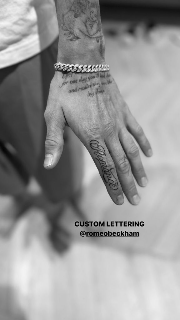 Romeo Beckham debuted his new finger tattoo