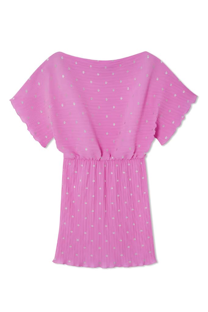 pink mini dress with gold spots