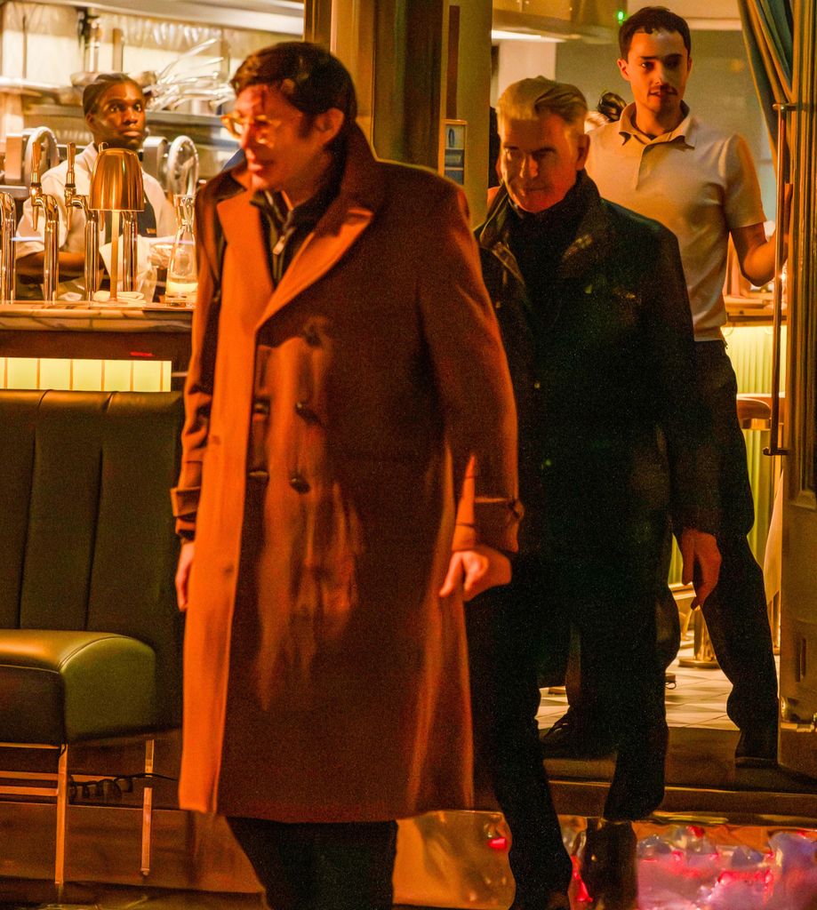 Pierce Brosnan leaving restaurant Dorian with son Christopher