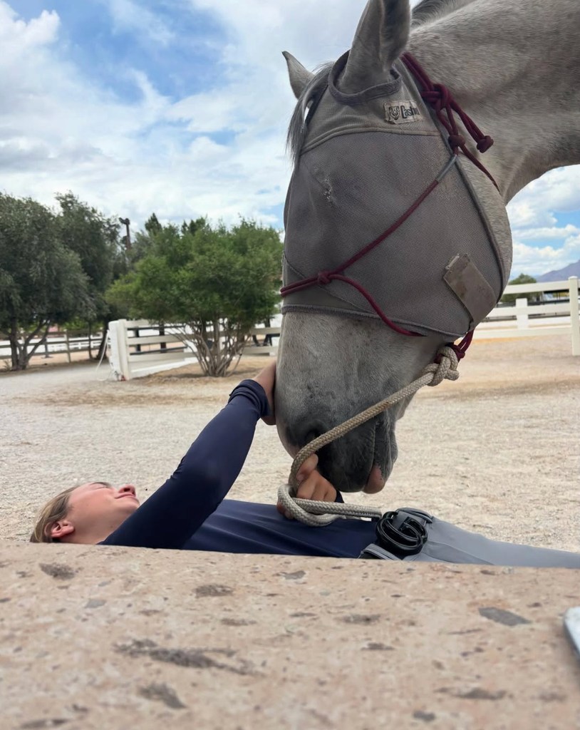 Photo shared by Mark Wahlberg's wife Rhea Durham of the couple's youngest daughter Grace with her horse