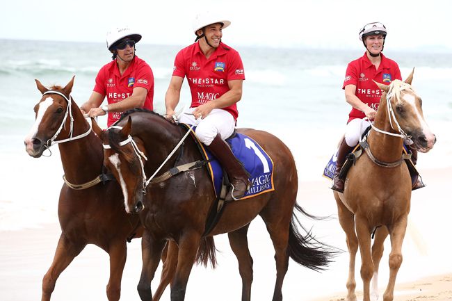 Nacho Figueras playing polo with zara tindall on the beach