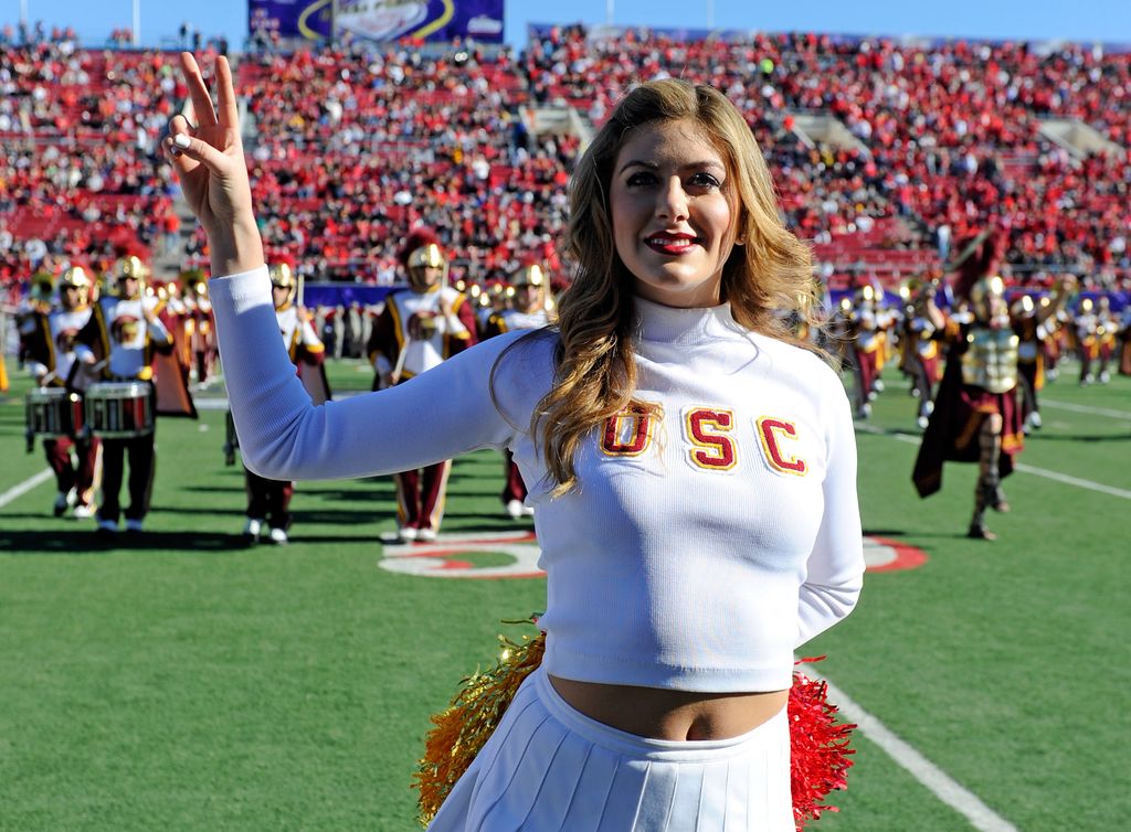Perry Mattfeld cheerleading for USC