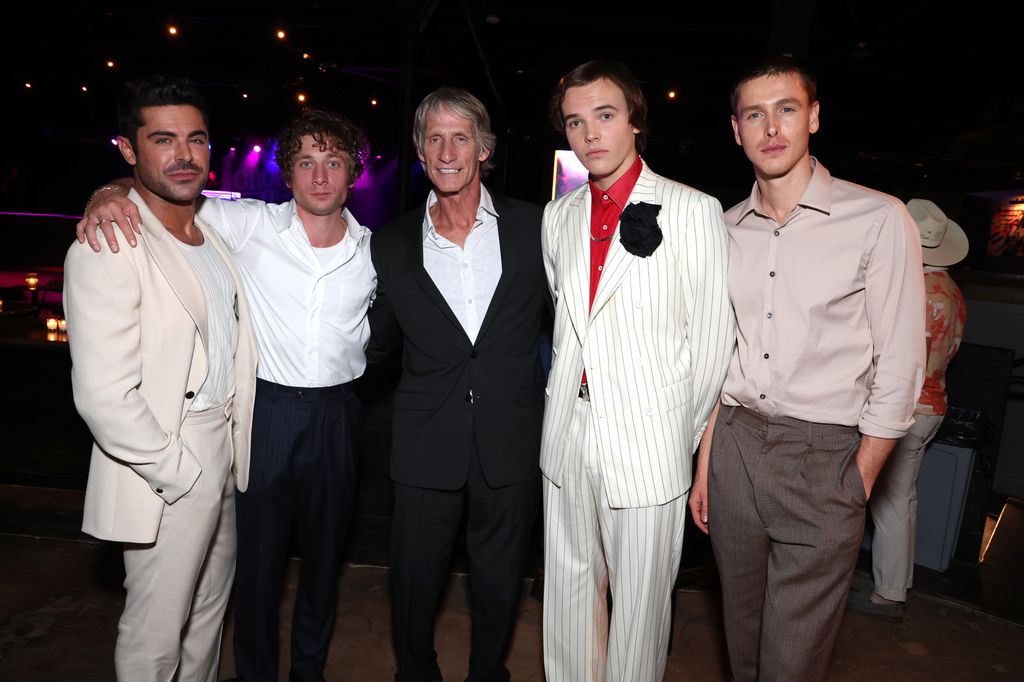 Zac Efron, Jeremy Allen White, Kevin Von Erich, Stanley Simons and Harris Dickinson attend the premiere of A24's "The Iron Claw" after party at The Longhorn Ballroom on November 08, 2023 in Dallas, Texas