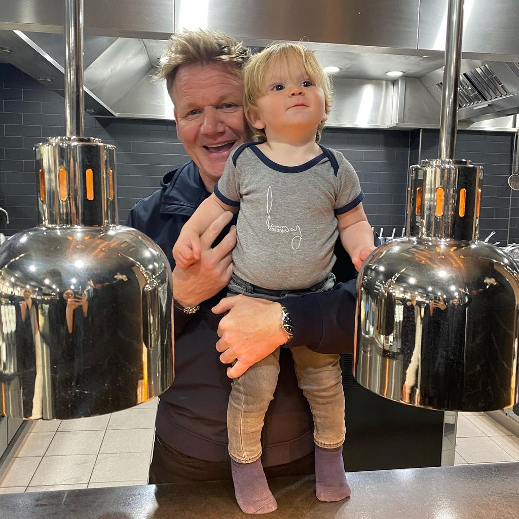 Gordon Ramsay and his son Oscar in the kitchen of one of his restaurants 