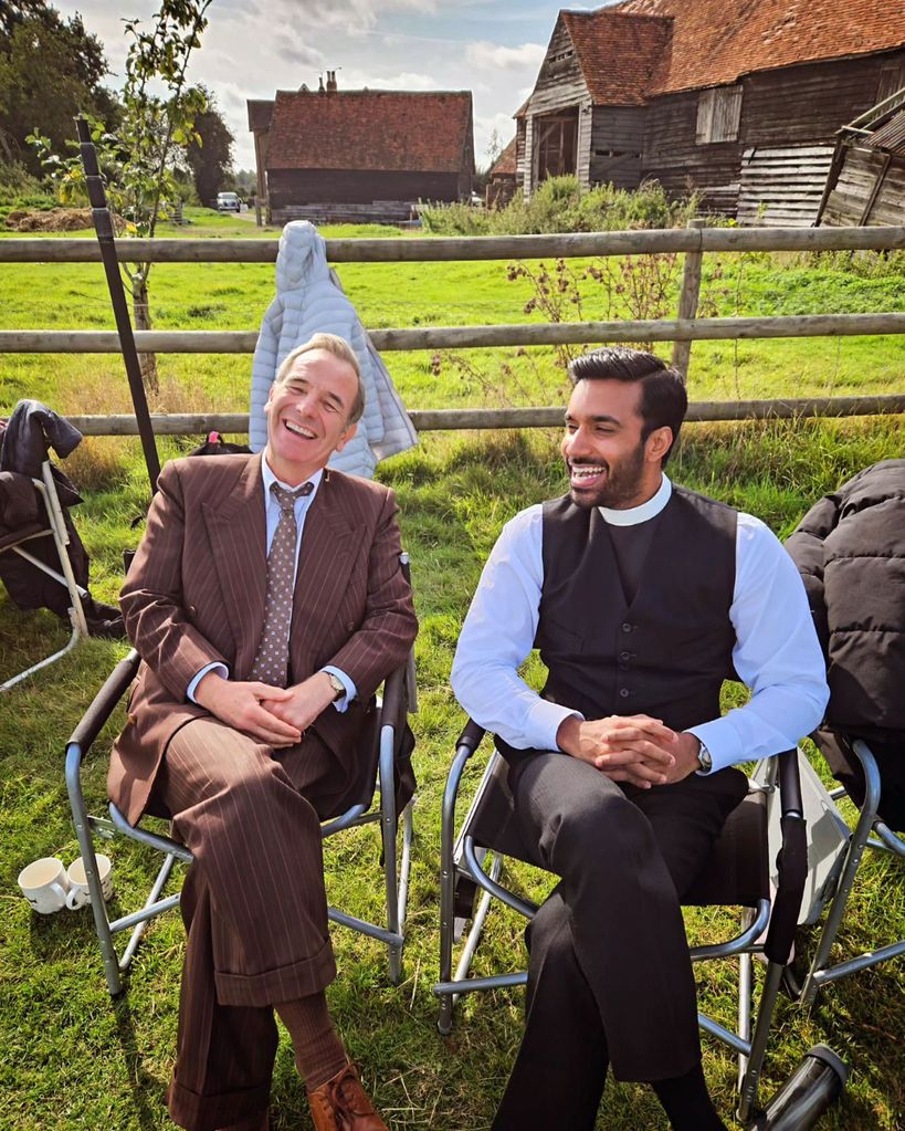 Rishi Nair and Robson Green working on Grantchester