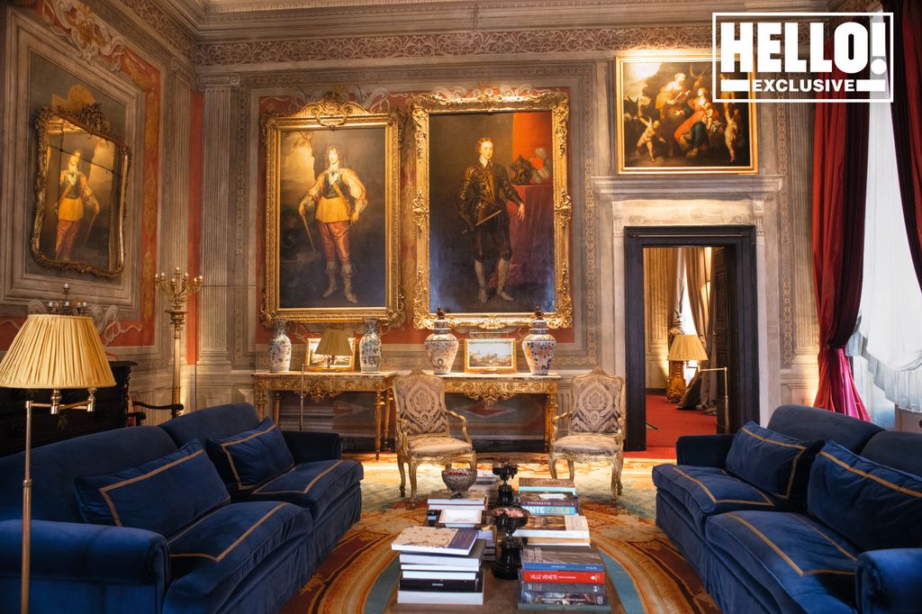 The five paintings looking down on blue velvet sofas in The Palazzo Spinola in Genoa 