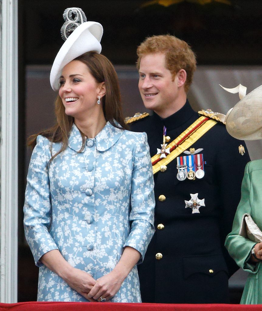 Catherine, Duchess of Cambridge and Prince Harry stand on the balcony of Buckingham Palace during Trooping the Colour on June 13, 2015 in London, England. The ceremony is Queen Elizabeth II's annual birthday parade and dates back to the time of Charles II in the 17th Century, when the Colours of a regiment were used as a rallying point in battle.