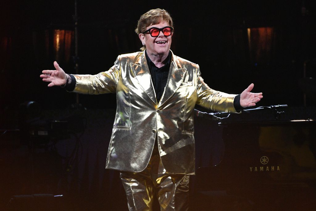 Sir Elton John performing on the Pyramid Stage on day five of Glastonbury Festival 2023 