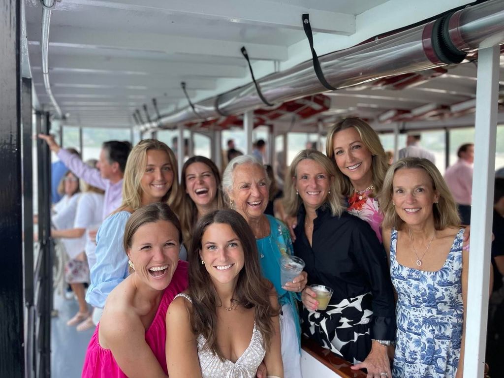 Photo posted by Lara Spencer on Instagram July 1, 2023, where she is pictured alongside her mom, sisters, nieces and daughter Kat as they celebrate her nephew's wedding. 