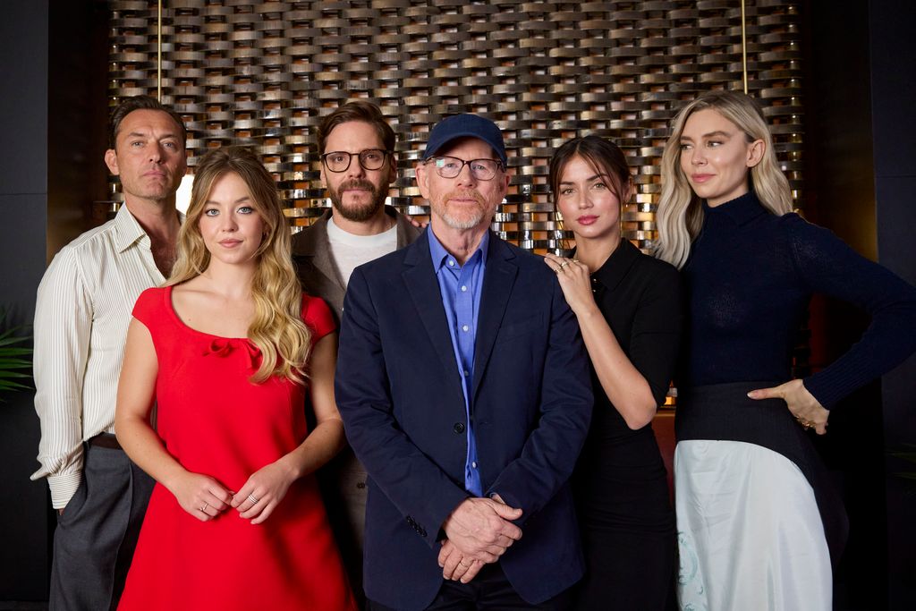 Jude Law, Sydney Sweeney, Daniel Brühl, Ron Howard, Ana de Armas and Vanessa Kirby of "Eden" at the Deadline Studio held at the Bisha Hotel during the Toronto International Film Festival 2024 on September 7, 2024 in Toronto, Canada