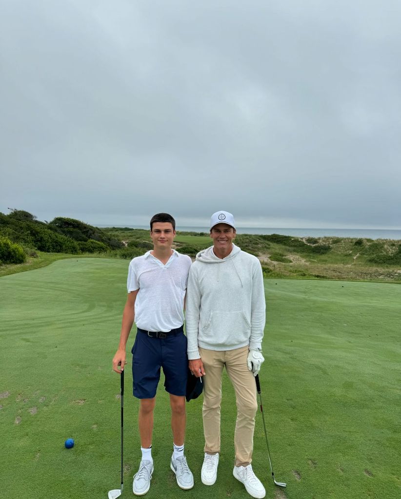 Tom Brady and his son Jack Brady pose side by side for a photo while playing golf, shared on Instagram