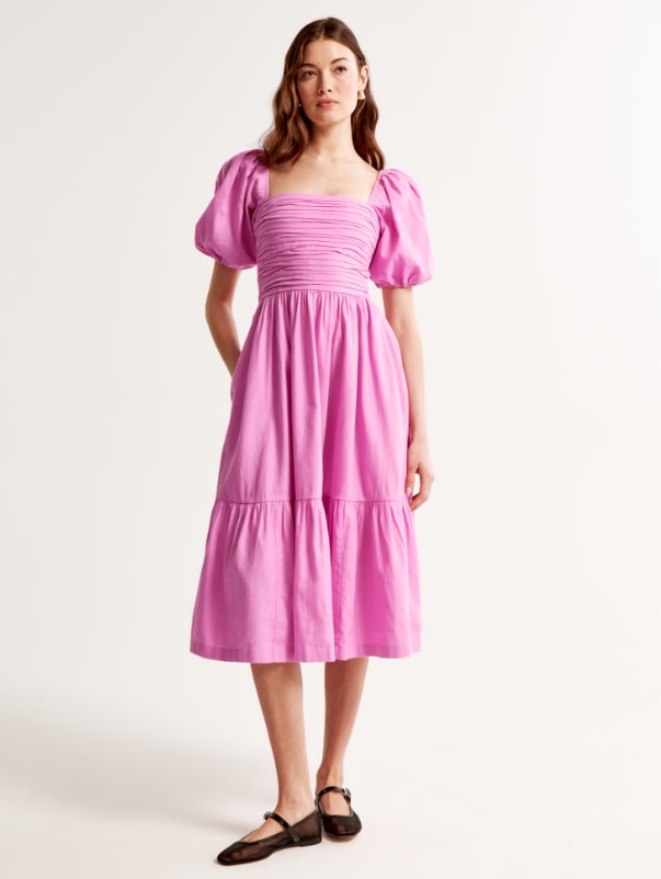 abercrombie and fitch pink shirred dress 