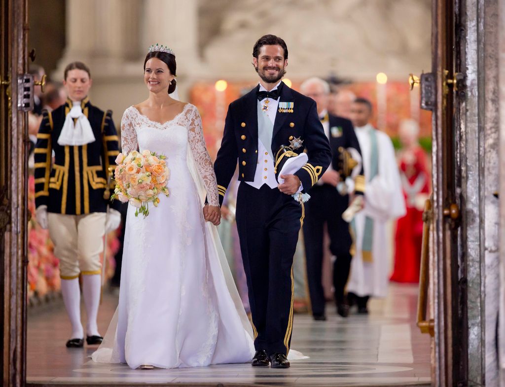 Prince Carl Philip of Sweden, and Princess Sofia of Sweden,leave their wedding ceremony at the Royal Chapel at the Royal Palace on June 13, 2015 in Stockholm, Sweden.  