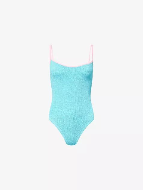Pamela contrast-strap seersucker swimsuit