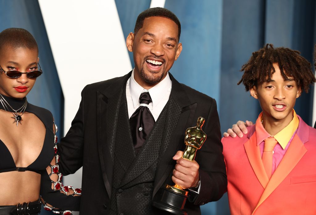 Will Smith, and Jaden Smith attend the 2022 Vanity Fair Oscar Party hosted by Radhika Jones at Wallis Annenberg Center for the Performing Arts on March 27, 2022 in Beverly Hills, California
