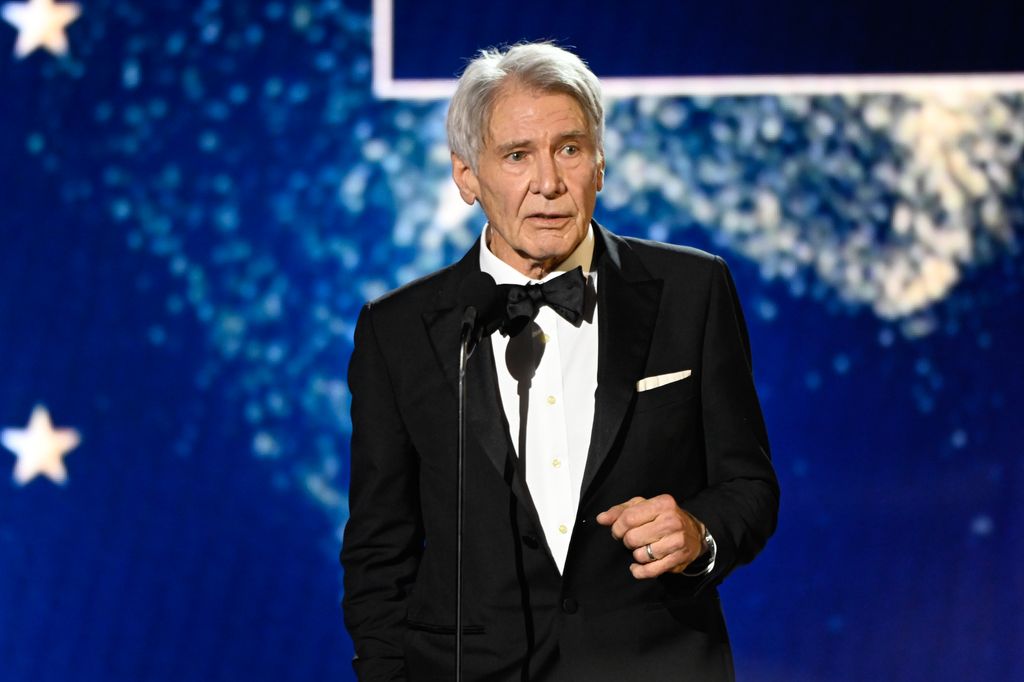 Harrison Ford accepts the Career Achievement Award at The 29th Critics' Choice Awards held at The Barker Hangar on January 14, 2024 in Santa Monica, California.