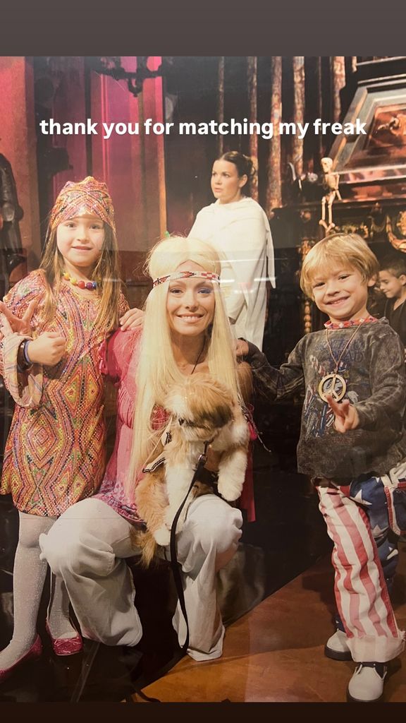 Kelly Ripa, Lola Consuelos and Joaquin Consuelos dress up in '70s attire in a throwback photo shared by Lola on Instagram