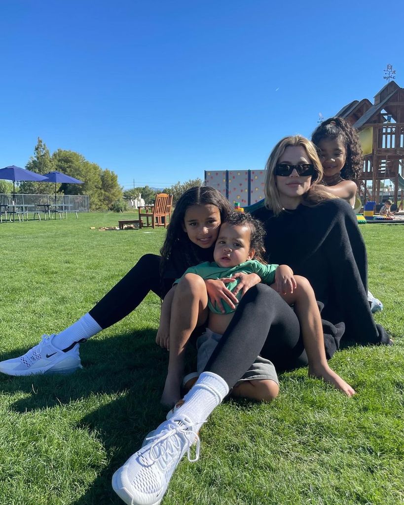 Khloe Kardashian with her two children and her niece, Dream