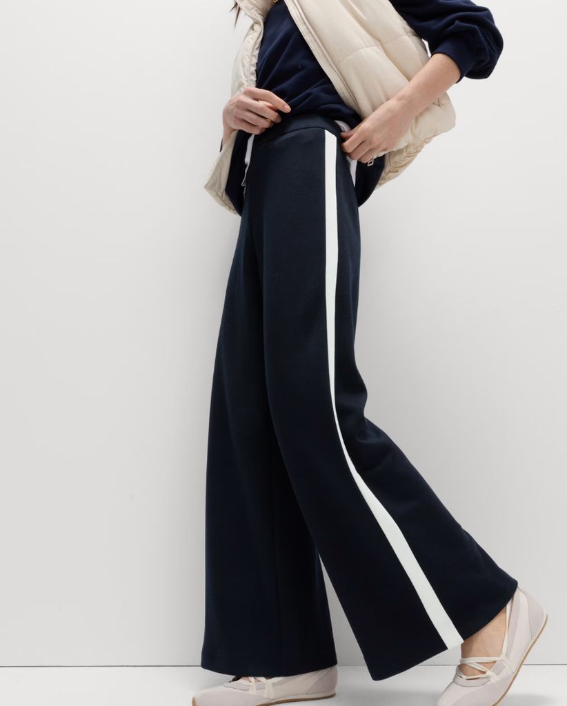 M&S Pique Side Stripe Wide Leg Trousers