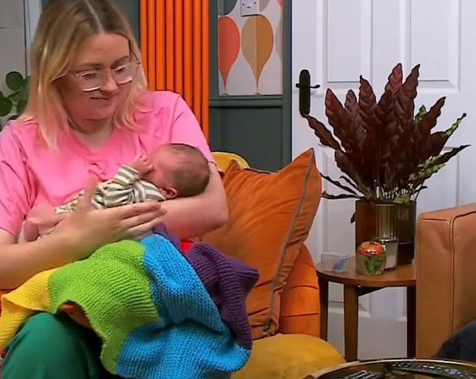 ellie warner holding newborn son gogglebox