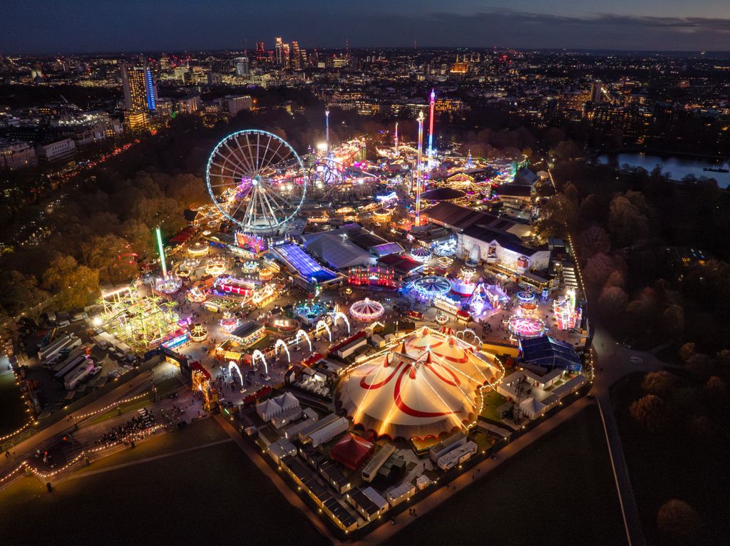 An aerial view of Winter Wonderland in Hyde Park  