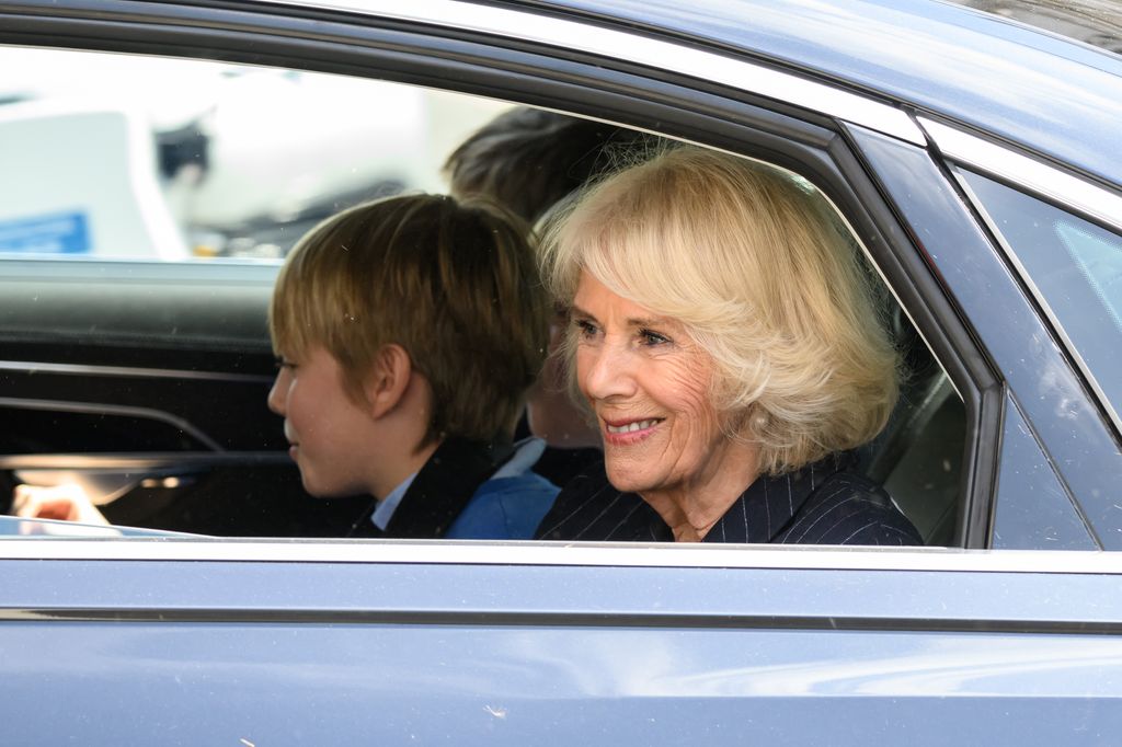 The Queen Consort leaves the rehearsal with her grandsons, Gus and Louis Lopes