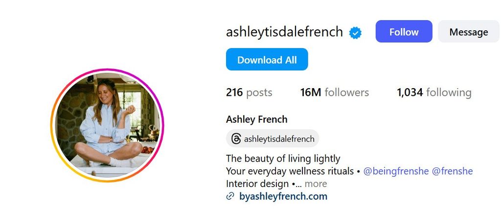 photo of ashley tisdale instagram profile ashley french