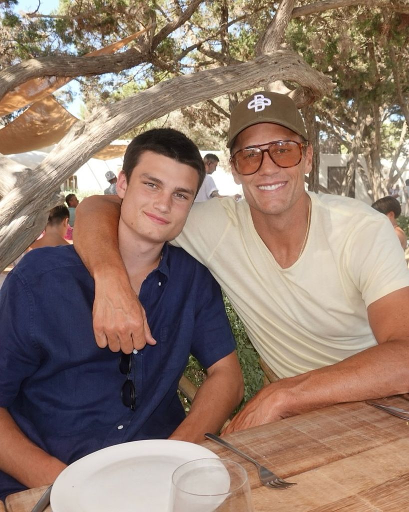 Tom and Jack Brady pose for a photo during a meal, shared on Instagram
