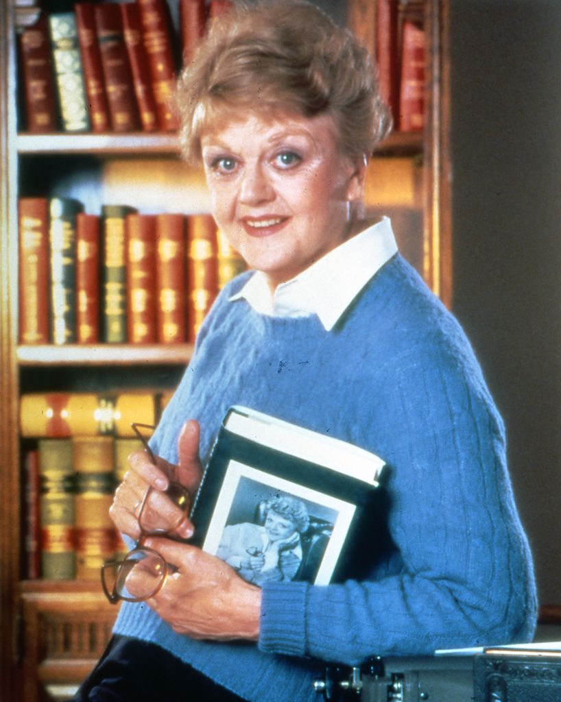 Angela Lansbury in Murder, She Wrote in front of a bookcase
