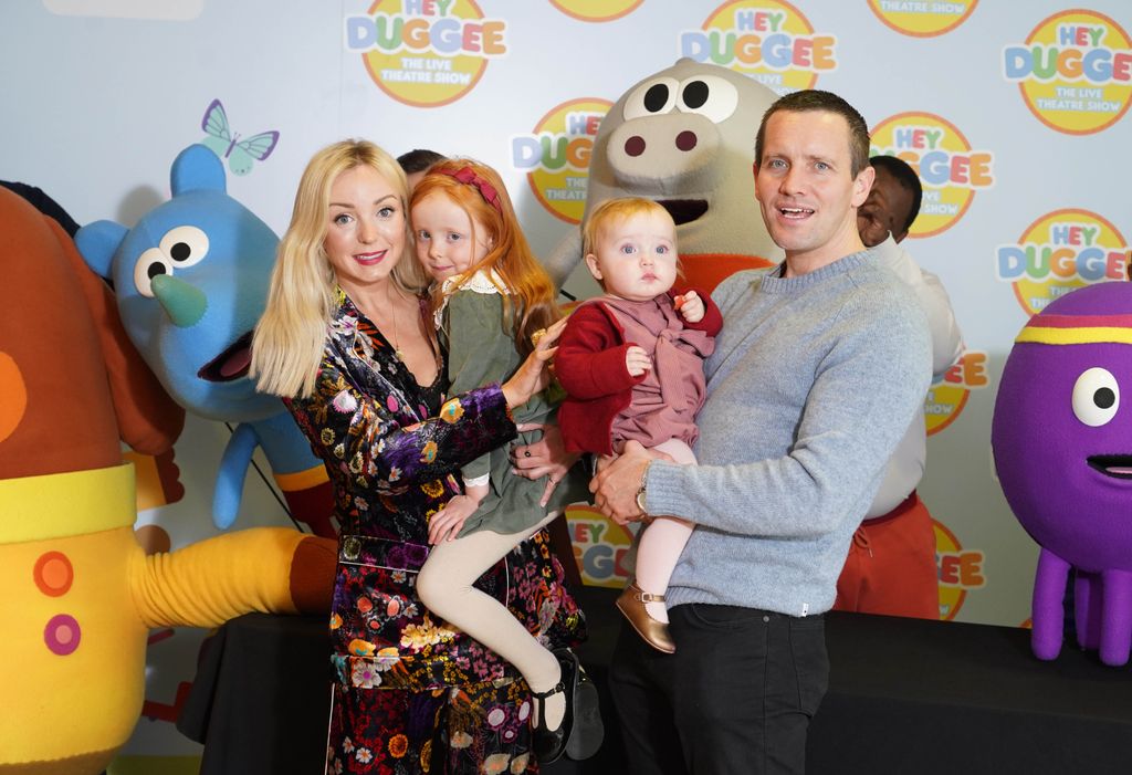 Helen George, partner Jack Ashton and their children Wren Ivy and Lark attend the after party for the Hey Duggee The Live Theatre Show