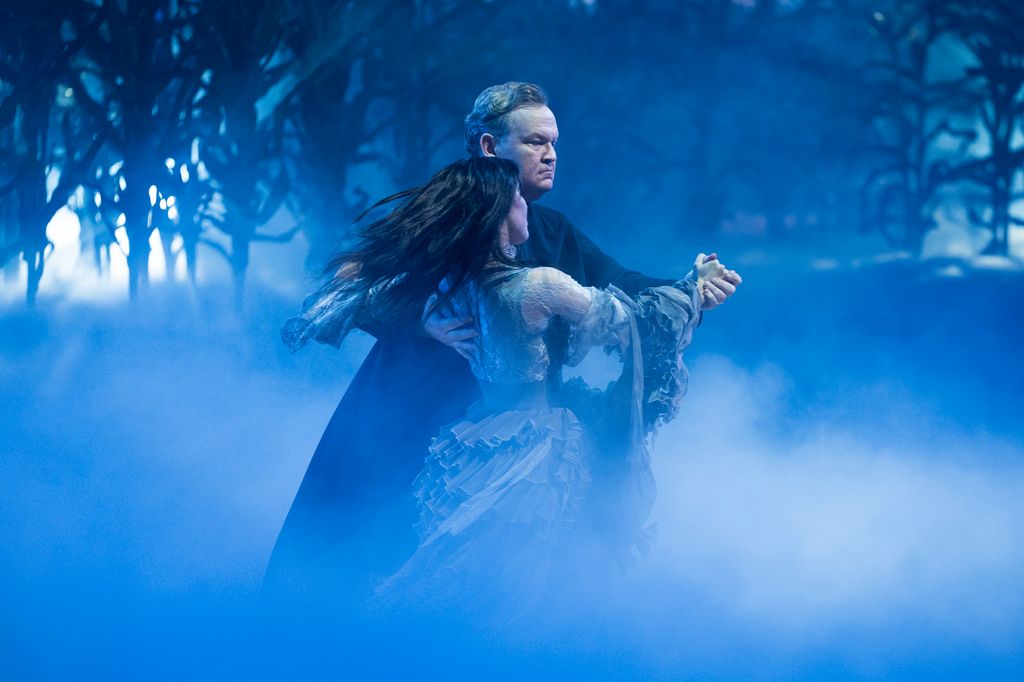 Andy Richter and Emma Slater perform during Halloween Night on DWTS