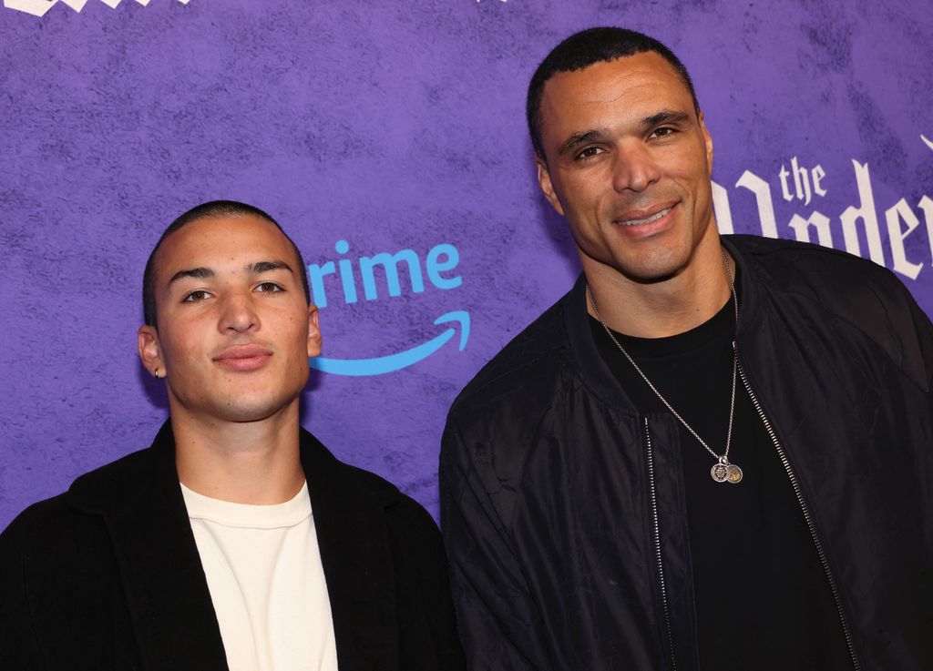 Nikko Gonzalez (L) and Tony Gonzalez attend the world premiere of Prime Video's "The Underdoggs" at the Culver Theater on January 23, 2024 in Culver City, California