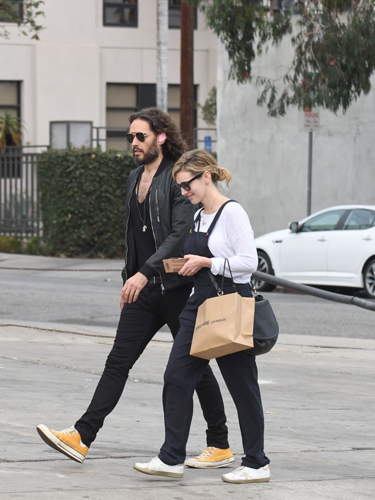 Russell Brand and Laura Gallacher are seen on January 06, 2018 