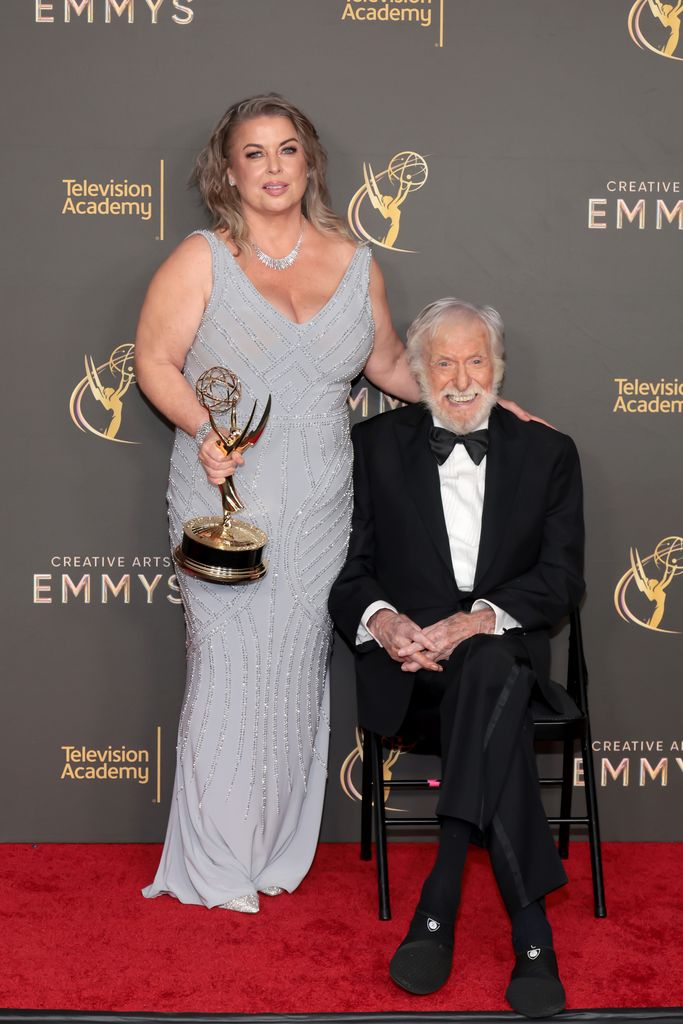 Arlene Silver and Dick Van Dyke, winner of the Emmy Award for Outstanding Variety Special (Pre-Recorded) for Dick Van Dyke 98 Years of Magic, attend the 76th Creative Arts Emmys Winner's Walk at Peacock Theater on September 07, 2024 in Los Angeles, California.