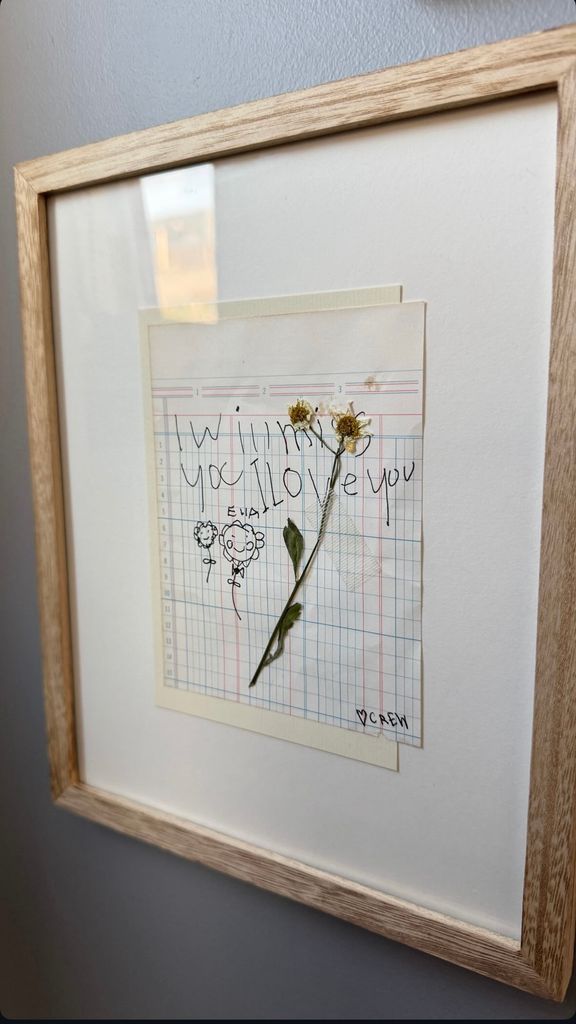 Crew Gaines' dried sunflower note for his sister Ella Gaines, shared by Joanna Gaines on Instagram