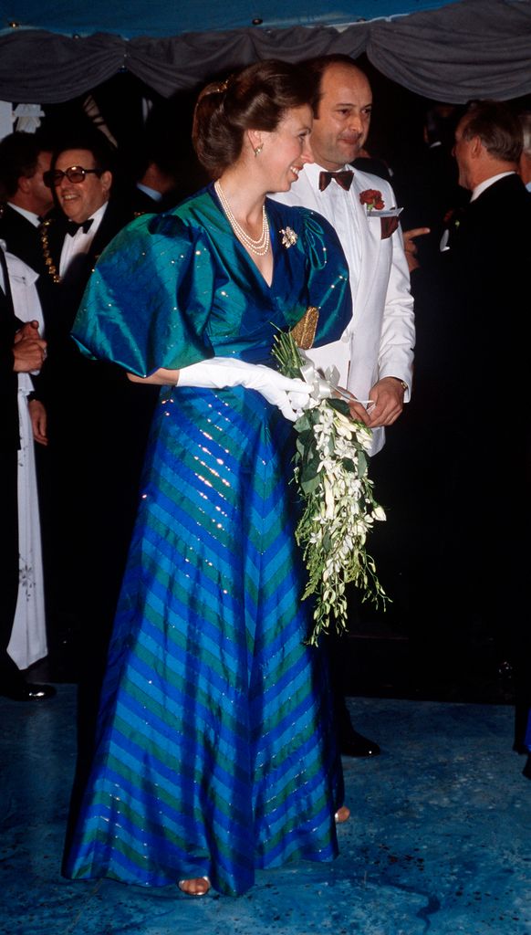 Princess Anne in blue 80s ballgown