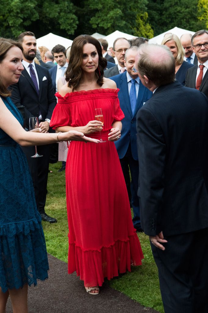 Putri Kate 2017 Garden Party Red Bardot off the Shoulder Dress