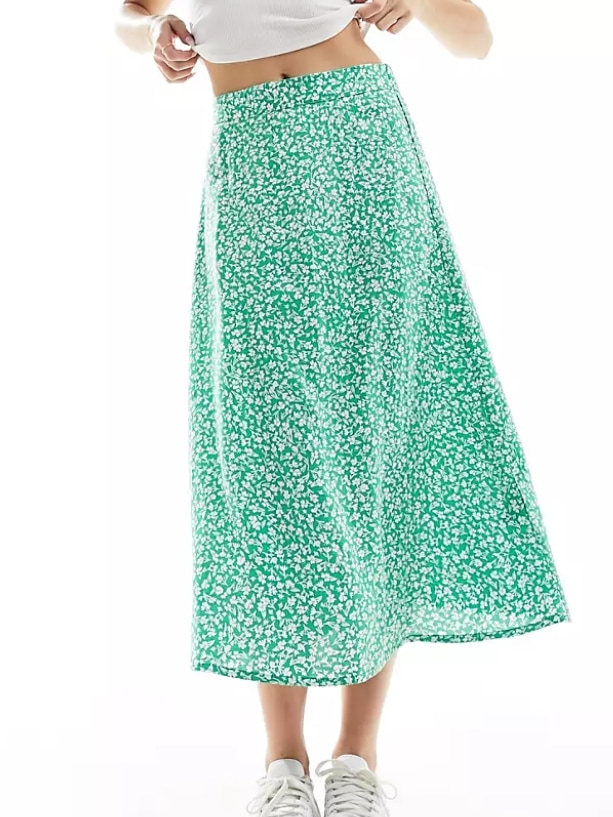 asos green floral midi skirt 