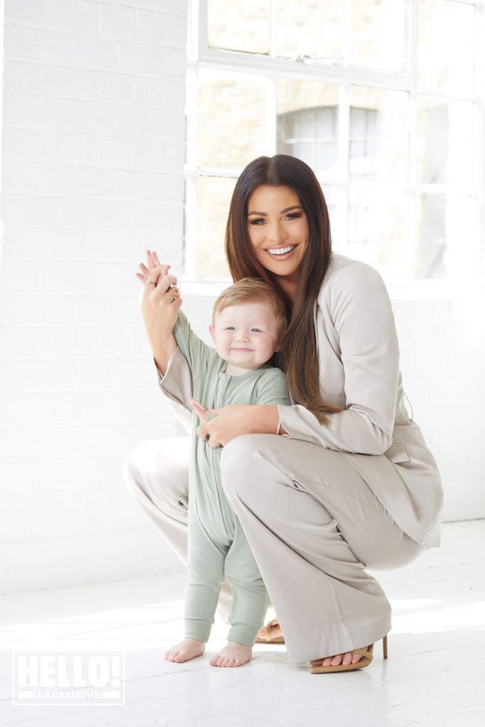Jess Wright wears cream outfit as she holds her son ahead of his birthday celebrations