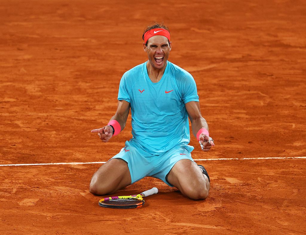 Rafael Nadal celebrates win at Roland Garros in 2020