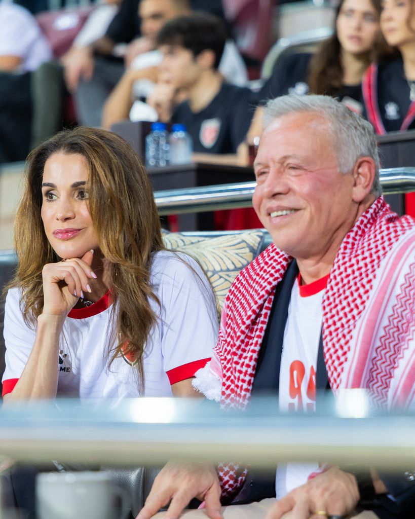Their Majesties King Abdullah II and Queen Rania attend a World Cup qualifier match between Jordan and Iraq in Amman International Stadium

 